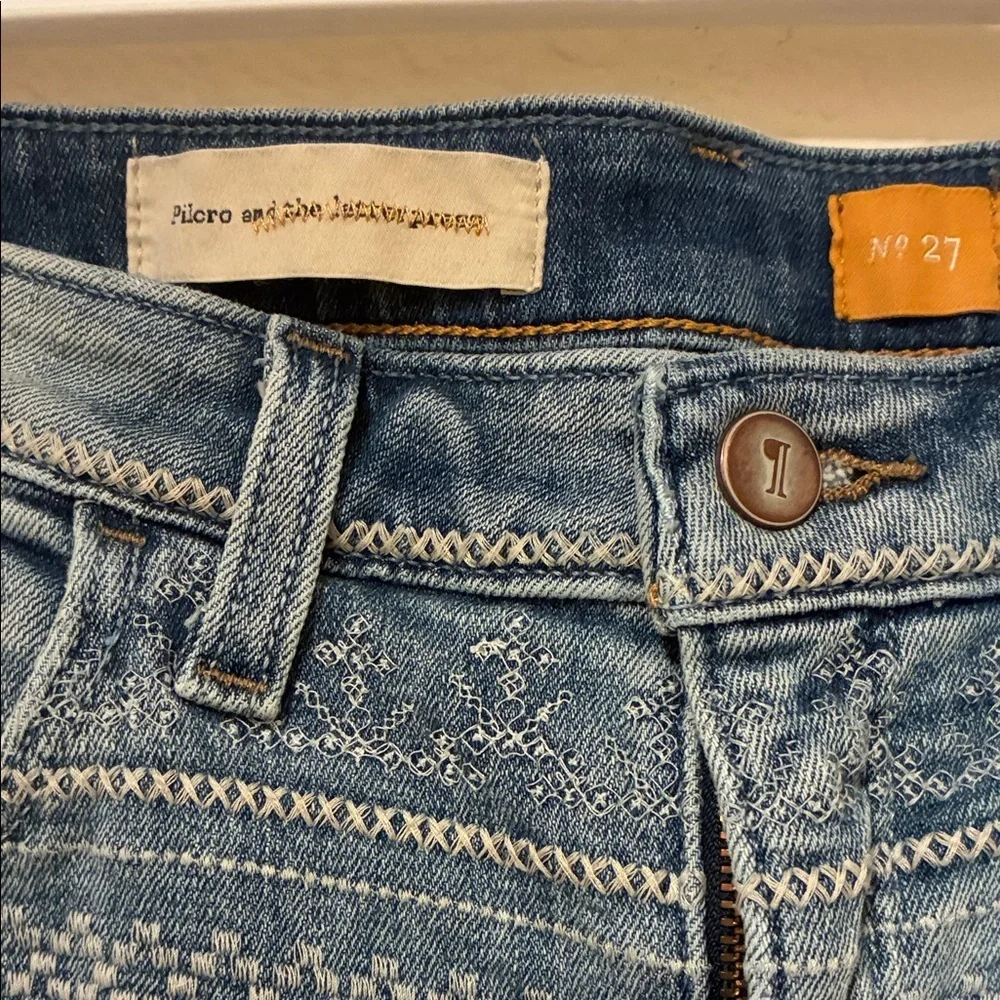 Pilcro Blue Embroidered Jean Shorts - Picture 3 of 8